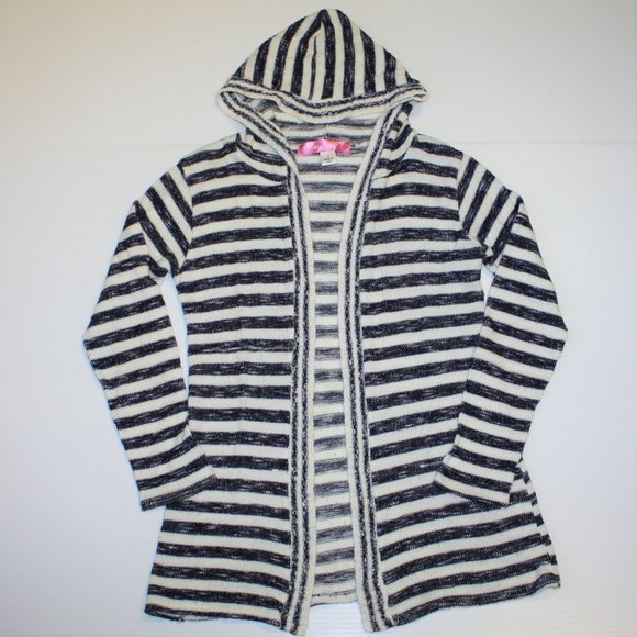 Say What? Girl's Open Front Hooded Striped Cardigan Sweater size S 10-12 - Picture 1 of 2